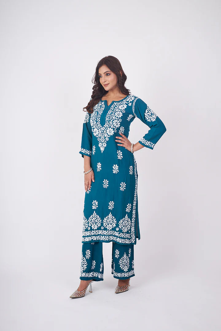 Graceful and Stylish: Handcrafted Lucknowi Kurta with Palazzo