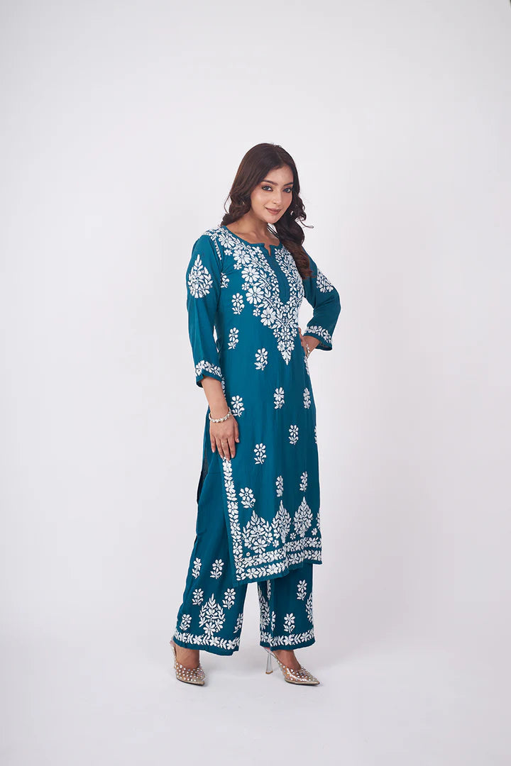 Graceful and Stylish: Handcrafted Lucknowi Kurta with Palazzo