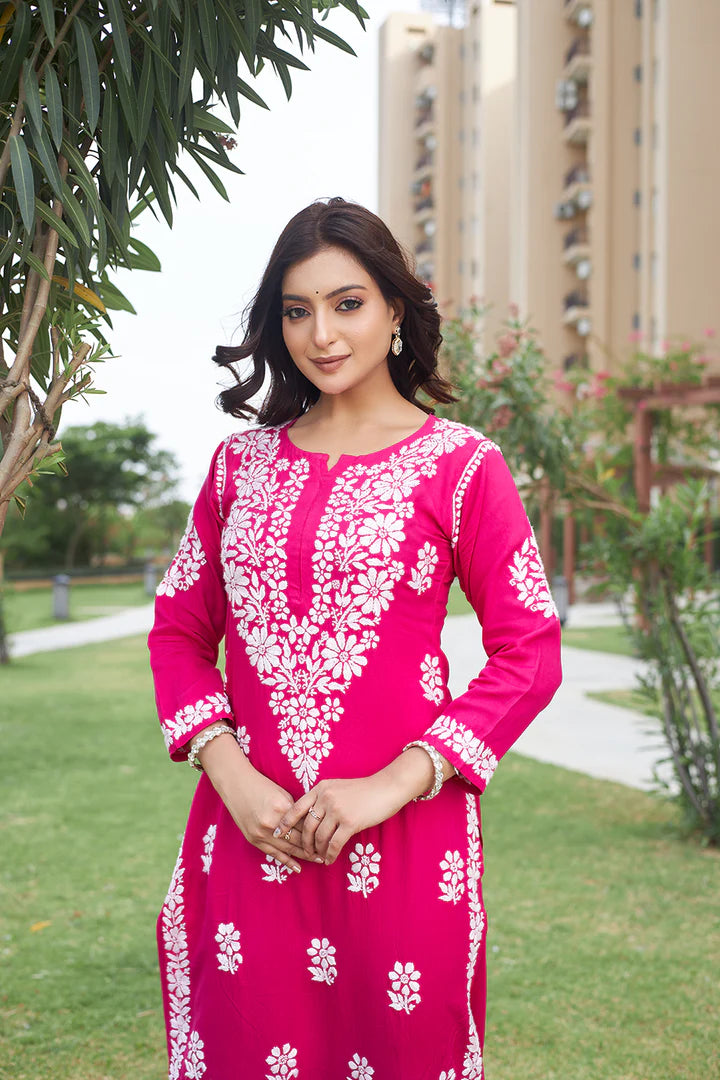 Graceful and Stylish: Handcrafted Lucknowi Kurta with Palazzo