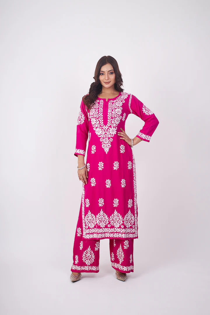 Graceful and Stylish: Handcrafted Lucknowi Kurta with Palazzo