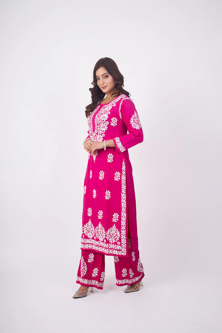 Graceful and Stylish: Handcrafted Lucknowi Kurta with Palazzo