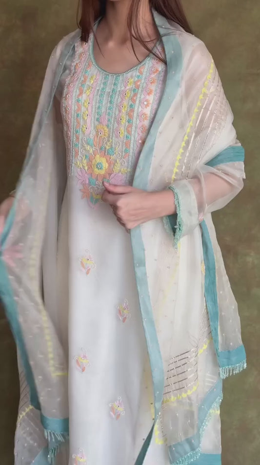 Elegant Zardosi Chikankari Silk Organza Kurta Set | LabelChikankari