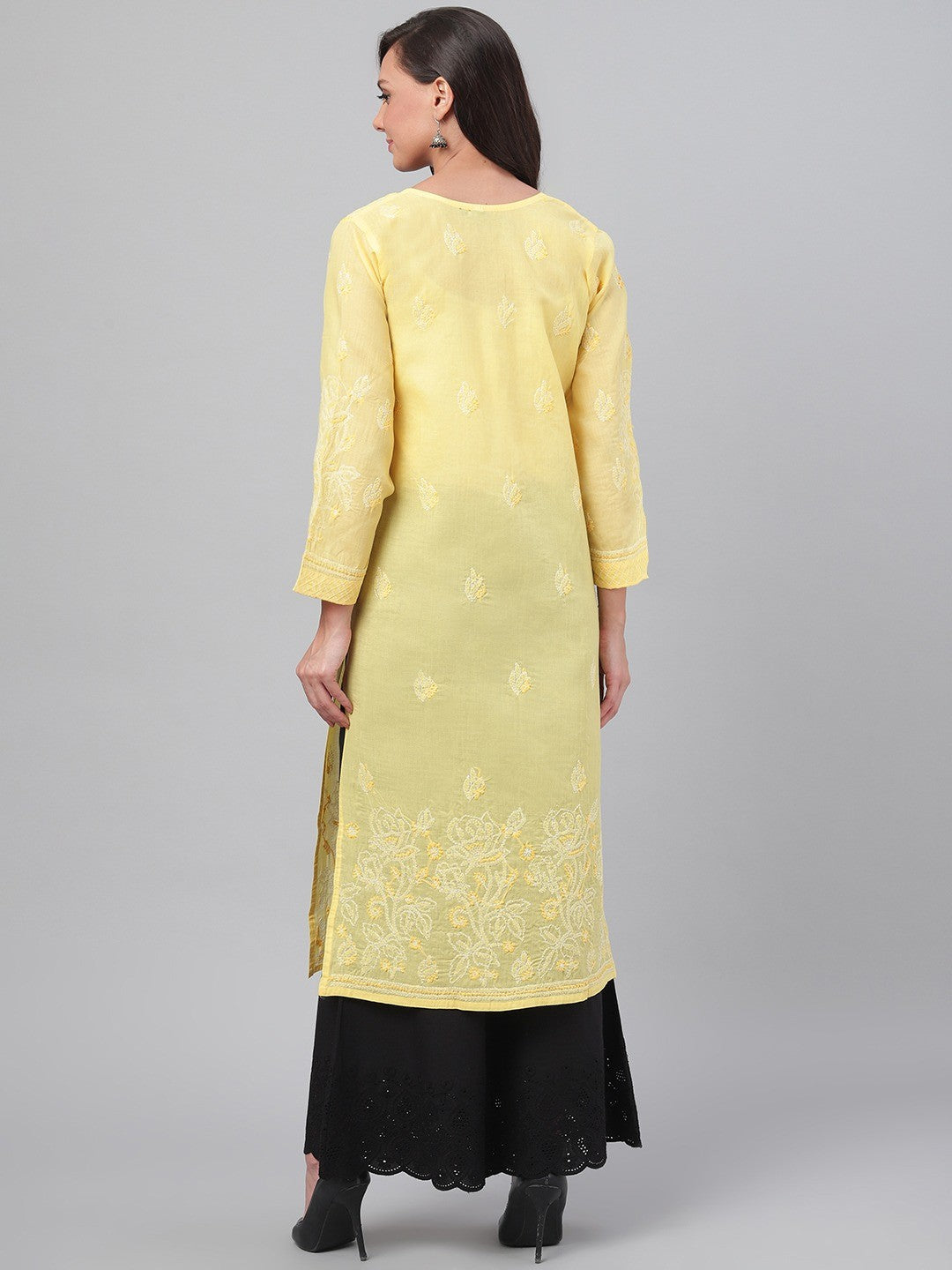 Hand-Embroidered Cotton Lucknowi Chikankari Straight Kurta