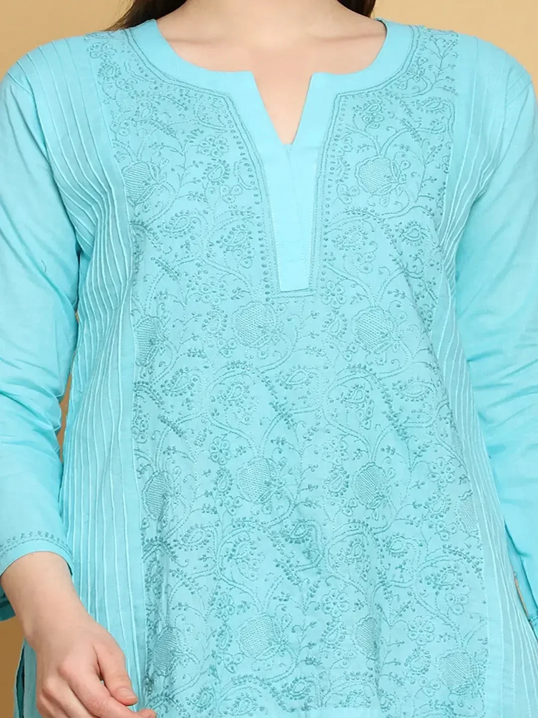 Handcrafted Peach Cotton Kurta with Chikankari Embroidery