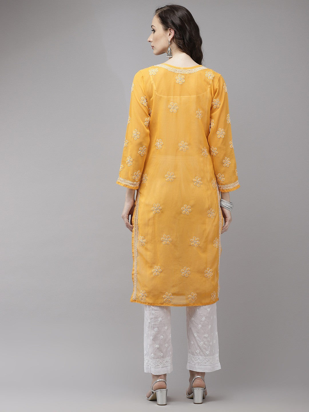 Sophisticated Chikankari Faux Georgette Kurta Set with Cotton Palazzo