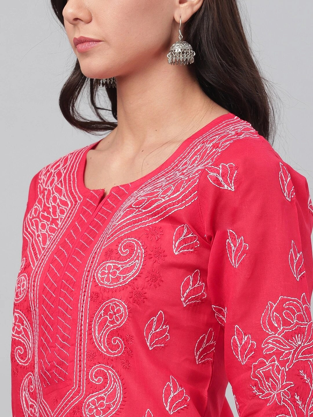 Hand-Embroidered Cotton Lucknowi Chikankari Straight Kurta