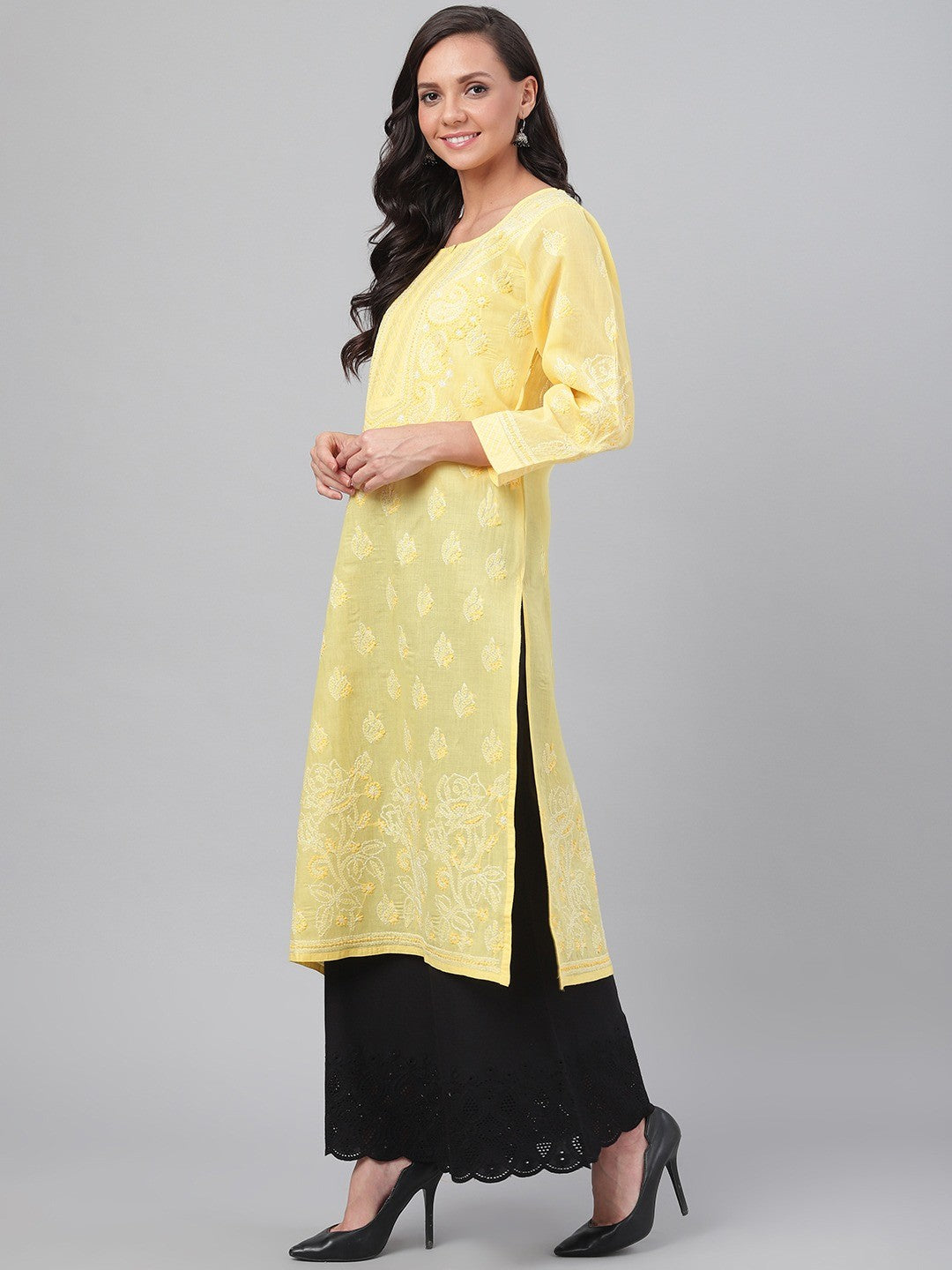 Hand-Embroidered Cotton Lucknowi Chikankari Straight Kurta